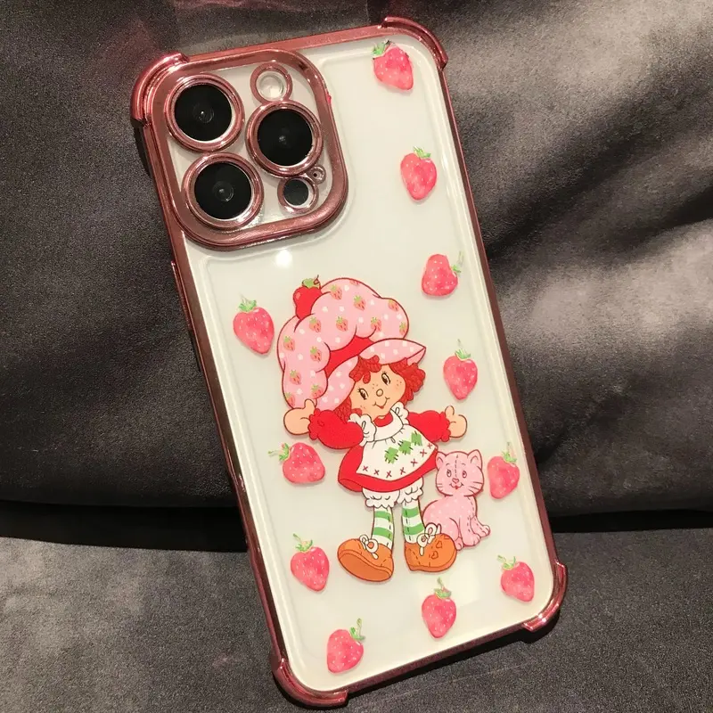 StitchAndPrint S-Strawberry Girly iPhone Cases Pink Shortcake Doll Phone Case For iPhone 16 15 14 13 12 11 Pro Max Plus Shockproof Transparent Cover Protector Casing Protector Protection
