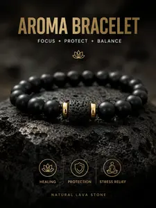 Matte Agate Volcanic Rock Diffuser Bracelet, Natural Volcanic Lava Aromatherapy Bead Wristband, Healing Energy, Stress Relief, Men's Gift