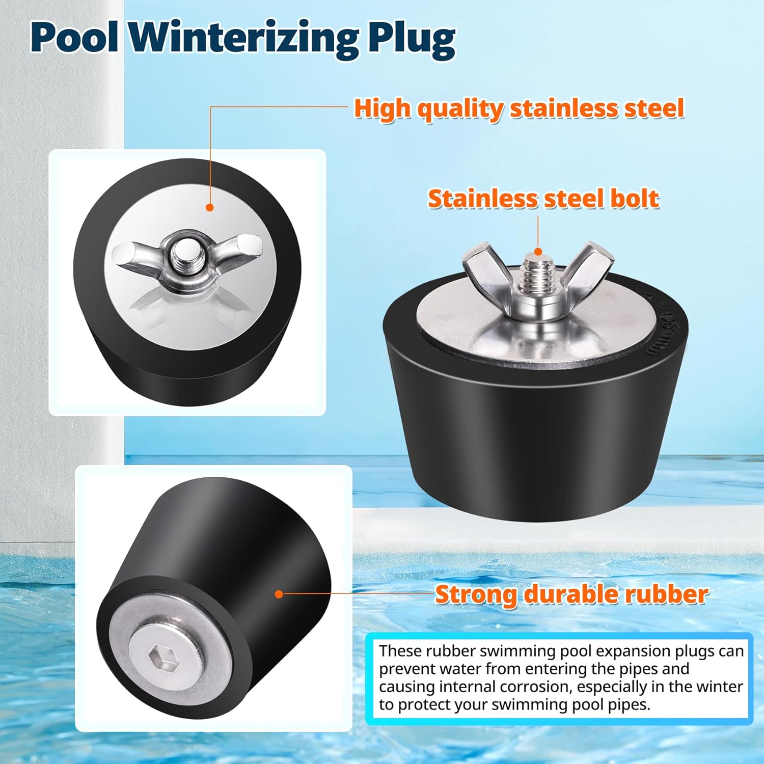2 Pack 1 inch Rubber Pool Winter Plugs with T-Handle 1