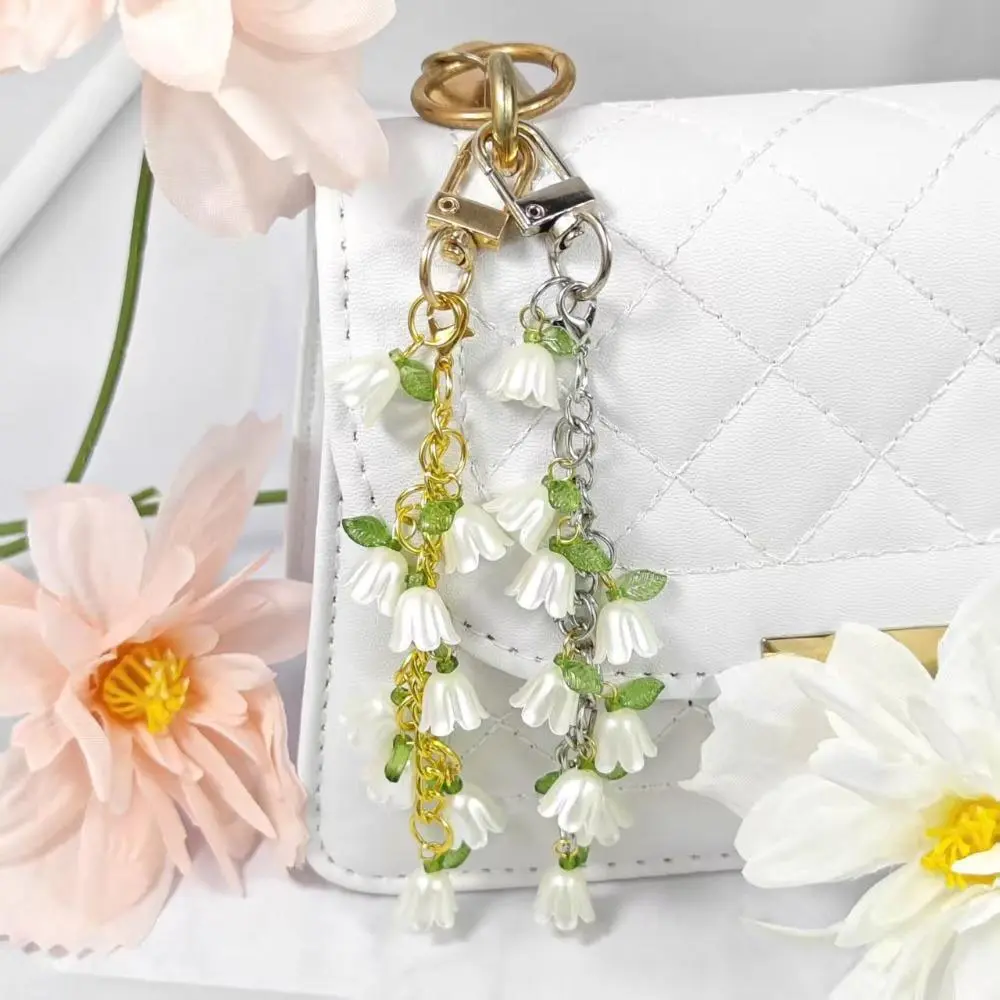 Elegant Beaded Tassel Orchid Bag Charm - Women's Durable Floral Accessory for Casual Commute, Daily Car Key & Handbag Use, Birthday Holiday Gift