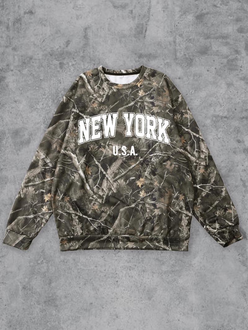 Men's All Over Print Drop Shoulder Sweatshirt, Regular Fit Casual Long Sleeve Round Neck Pullover for Daily Wear, Fashion Men's Top for All Seasons