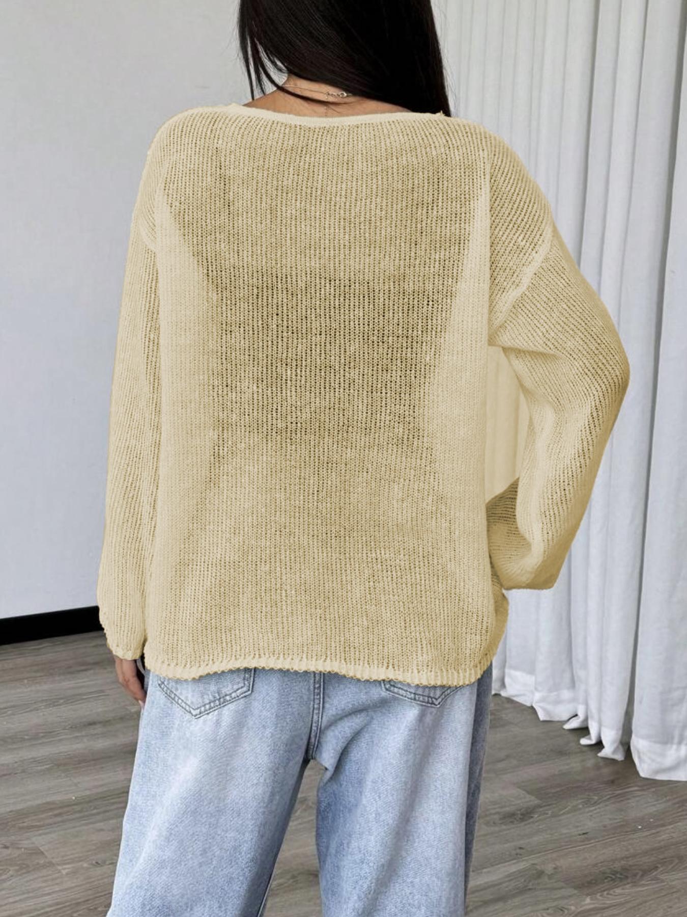 Women's Plain Sheer Sweater Pullover, Casual Basic Long Sleeve Jumper for Daily Wear, Ladies Knitwear for All Seasons