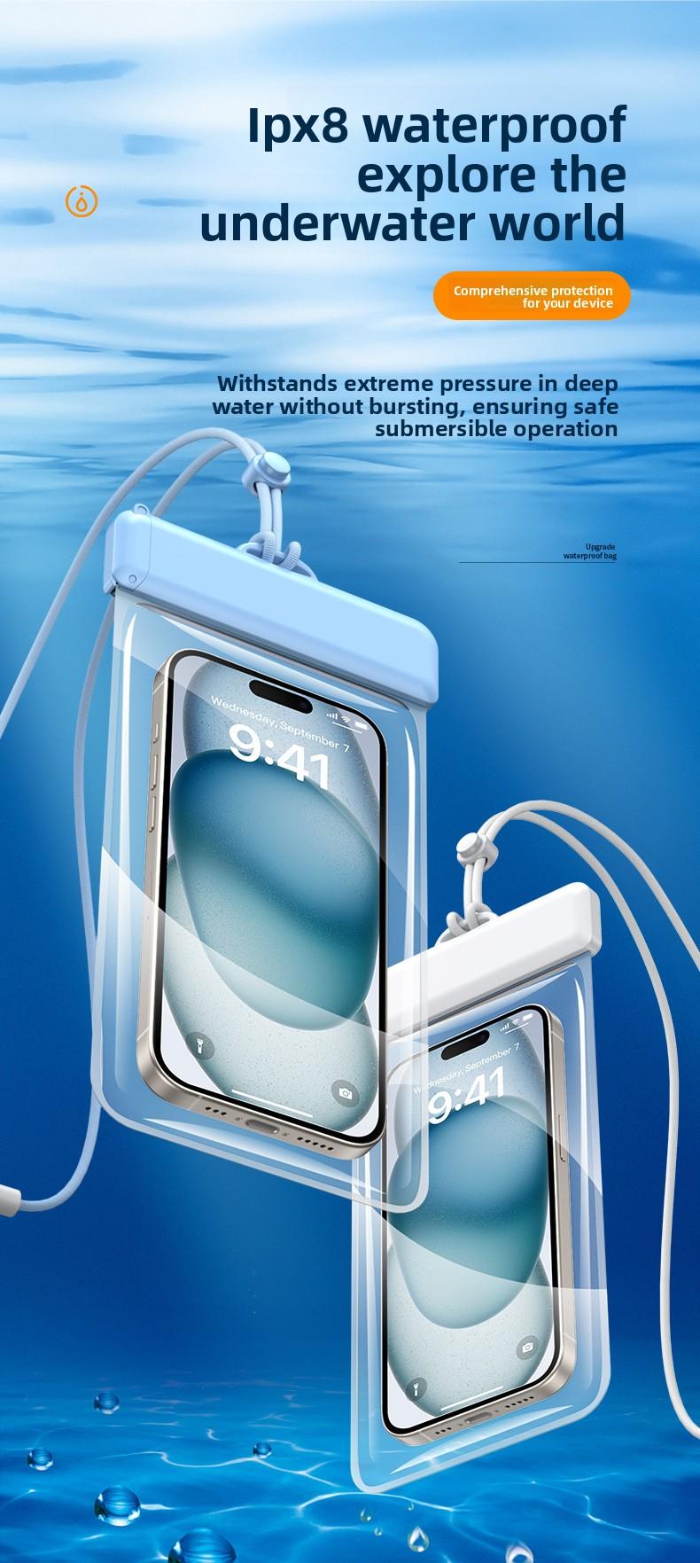 Mobile phone waterproof bag, touch screen diving cover, swimming takeaway rider special hot spring dust bag, waterproof mobile phone cover