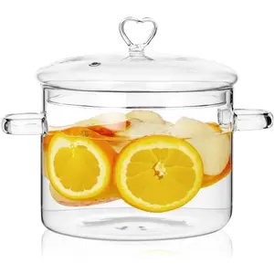 2L Clear Glass Cooking Pot with Heart Shape Lid,Simmer Pot for Stove Potpourri,Energy Conservation,Heat Resistant,Oven,Gas,Electric Stove Safe,Pasta Soups Potpourri,68oz