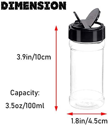 16-Pack 3.5oz Plastic Seasoning Containers with Black Screw Lids, Portable Clear Empty Spice Jars for Pouring & Shaking, Ideal for Spices, Powders & Peppers Storage