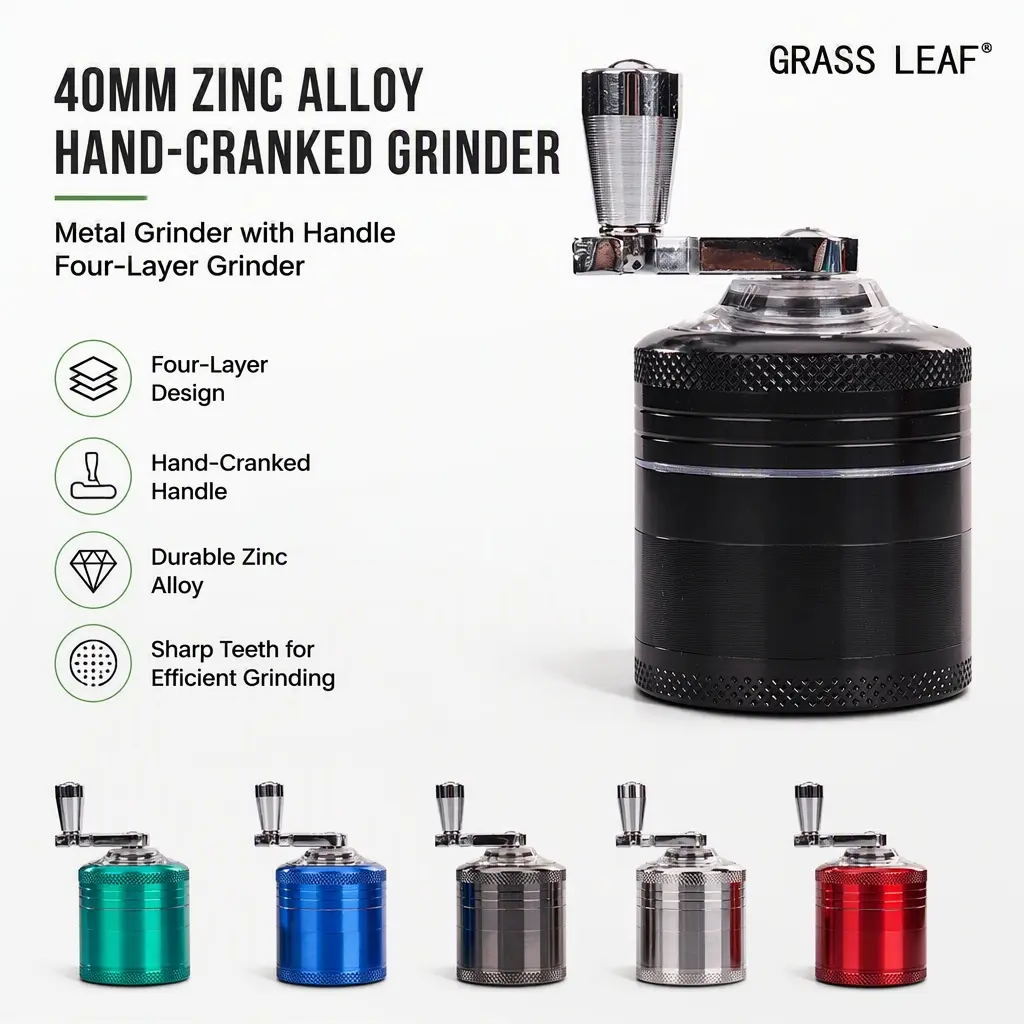 4‑Layer Hand‑Cranked Herb Grinder, 40mm Zinc Alloy Spice Crusher with Ergonomic Handle, Portable Manual Grinding Tool