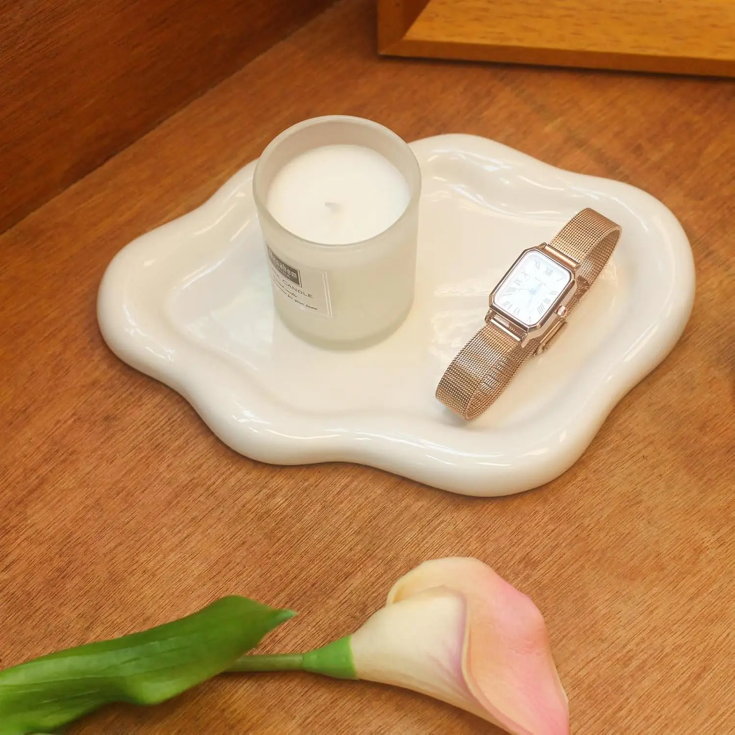 Ceramic Jewelry Tray Trinket Dish, Decorative Cloud Vanity Key Tray for Women, Ring Holder Dish, Cute Jewelry Plate Bowl Room Decor Aesthetic, White, Large