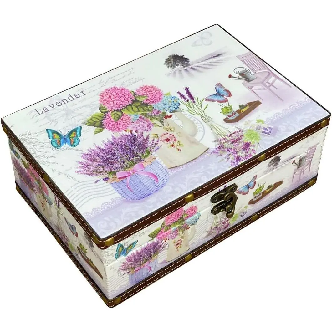 Treasure Box  Wooden + PU Leather Decorative Storage Box With Lid - Trinket,  & Memento  Box - Gifts for , Girls, Women &  Decor (Lavender, Small)