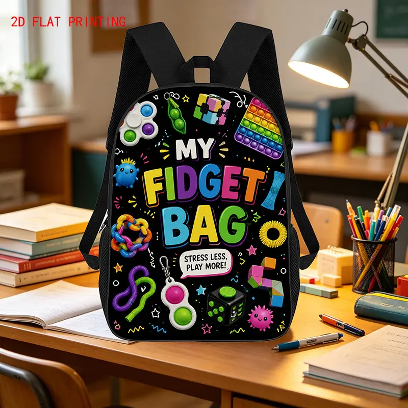 1 2D Flat Fingertip Toy Large Capacity Casual Backpack | Suitable for school, travel, camping, personal travel, light and durable, unisex, adjustable shoulder strap, zipper seal, 17-inch laptop bag