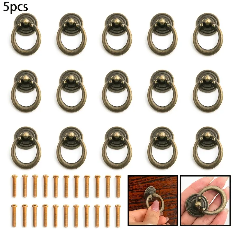 5pcs bronze whirlpool iron handle+matching screw single-hole drawer handle modern home improvement cupboard handle high-grade handle ring iron handle