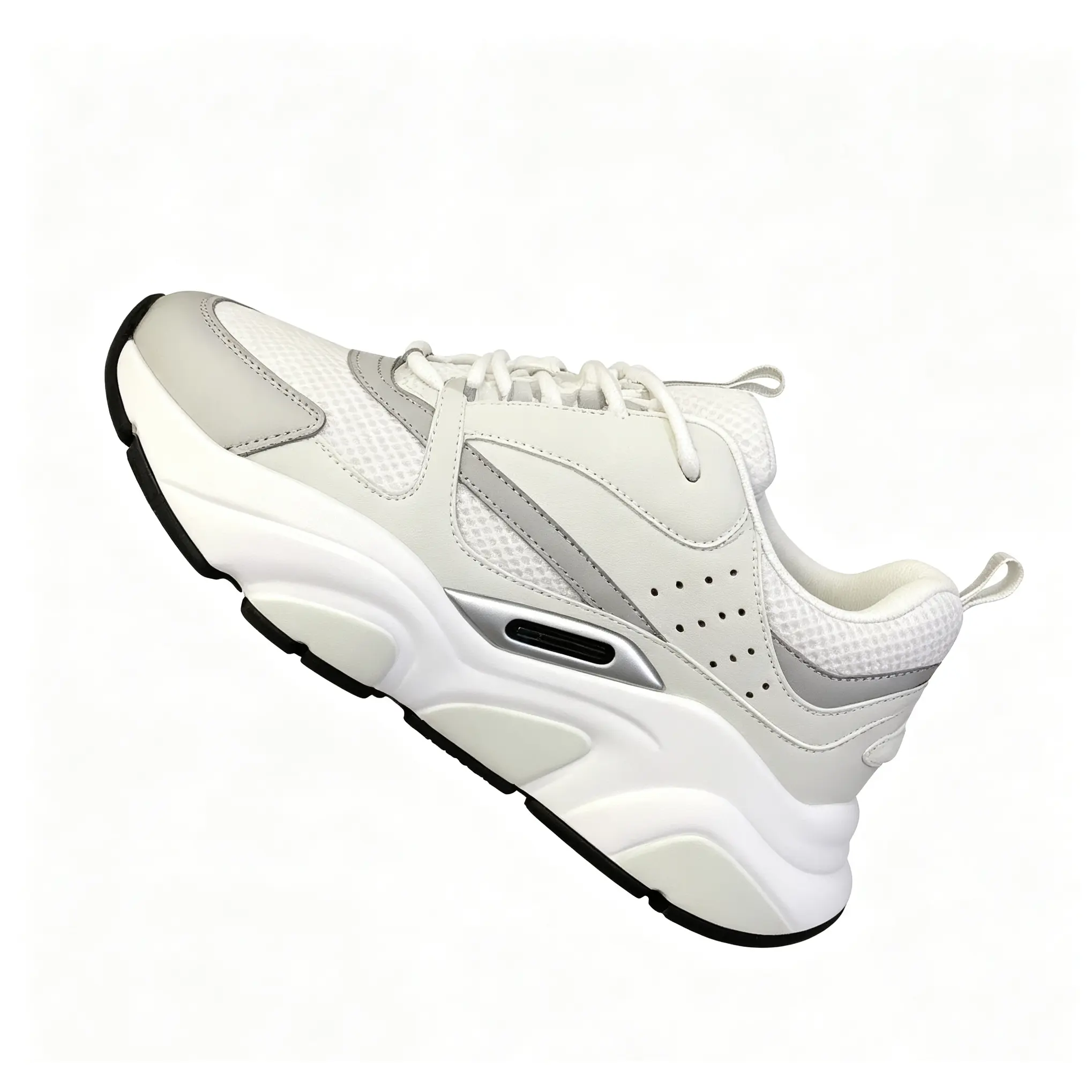 Supportive Everyday Platform Sneakers SportStyle Mesh Construction White Grey Color Mix LaceUp Cushioned Footbed Outdoor City Walking Casual Street Trainers