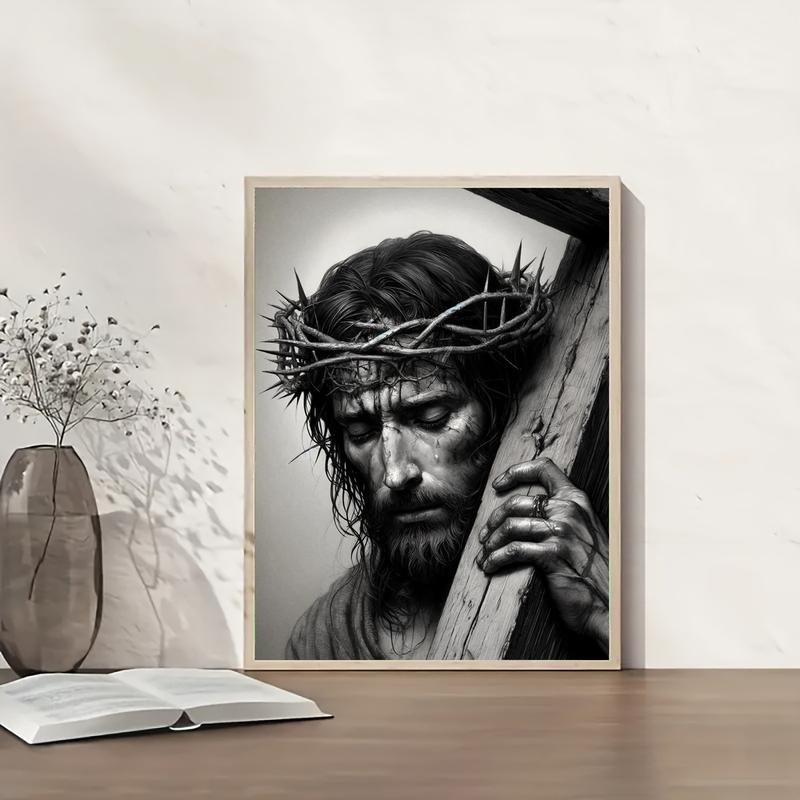 Room Decor 1pc Jesus Christ with Cross Frameless Canvas Wall Art, 30.48x40.64 cm, Religious Home Decor, Major Material: Other