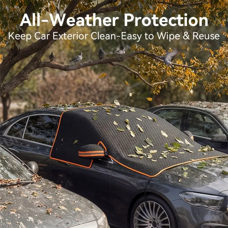 Winter Car Front Windshield Cover, Snowproof, Frost-Resistant, Bird Droppings Protection, Magnetic Design, Easy Install, Universal Fit