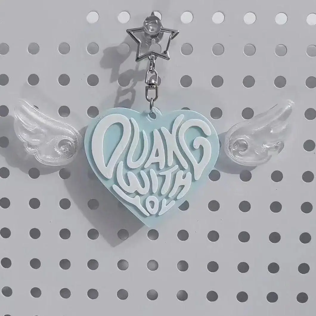INS Blue Heart Duang With You Keychain for Women Acrylic Bag Charm with Star Hook Jewelry Accessories Key Chains