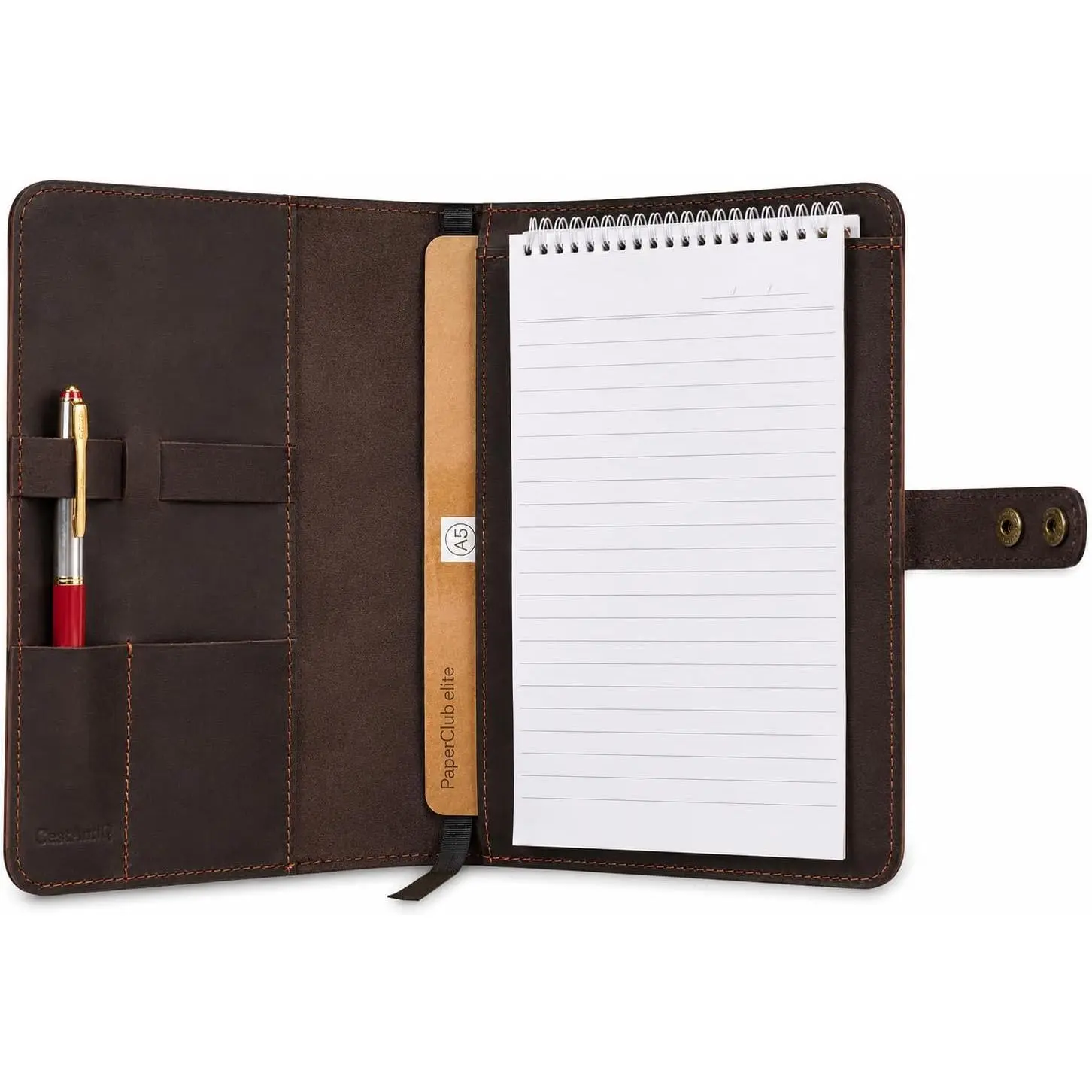 Rustic Full Grain Leather Journal Cover for 6 x 9 Top Bound Spiral Steno Pad,  Refillable Leather Notebook Cover, Leather Steno Pad Holder, Cahier Notebook Sleeve,  Writing Journal Cover (Brown))