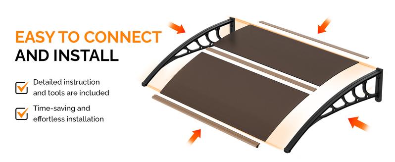 Outvita Window Awning Door Canopy, 80*38 inch Window Awning Overhead Modern Polycarbonate Cover Outdoor Front Porch Patio Canopy UV Rain Snow Sunlight Protection Hollow Sheet/Brown