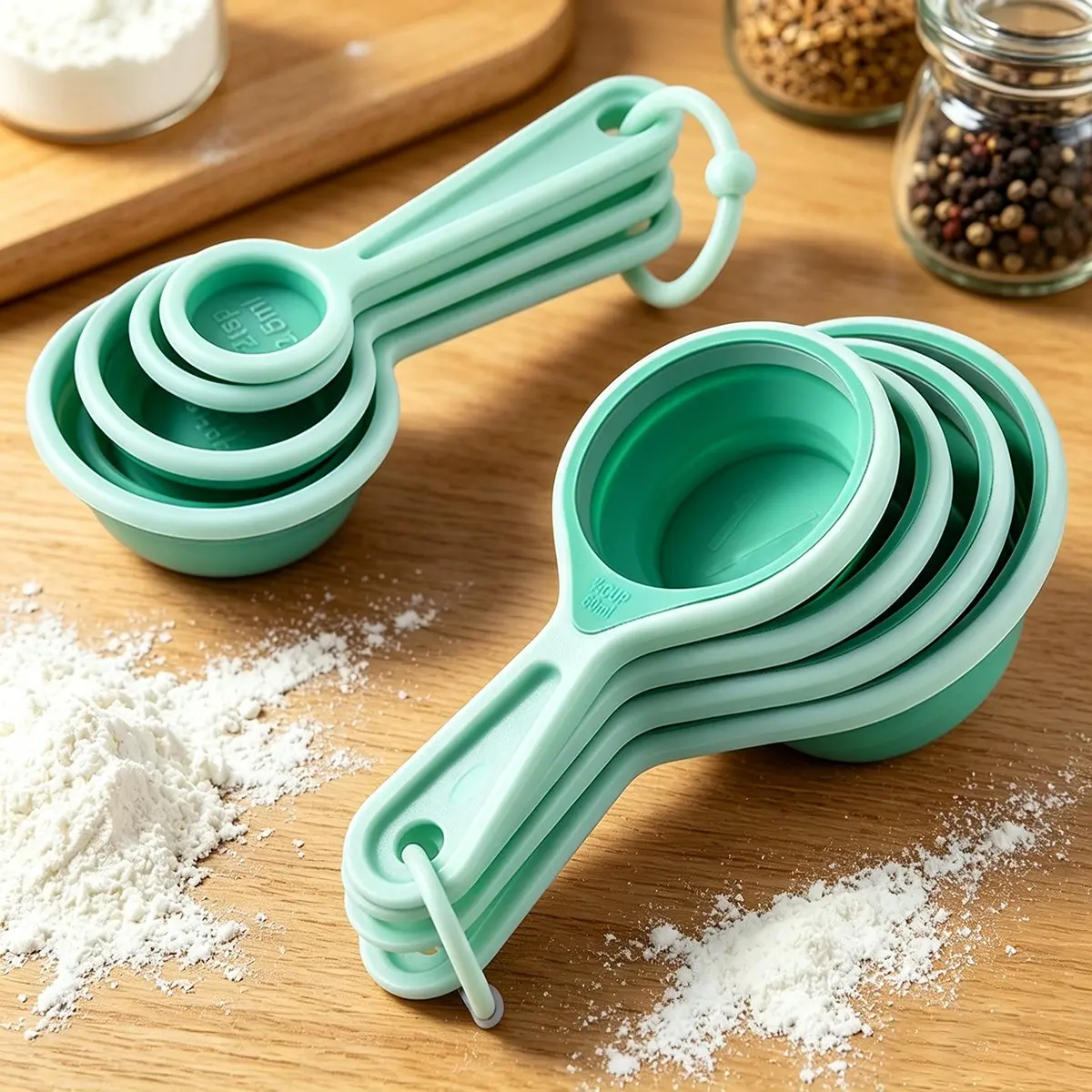 8-Piece Silicone Folding Measuring Spoons Set, Food Grade High-Temperature Resistant, Adjustable Kitchen Baking Tools, Precise Multi-Scale
