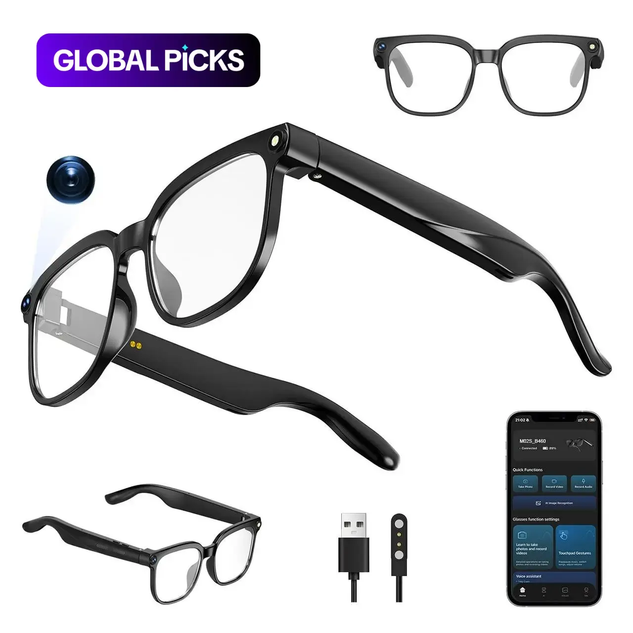 Smart Ai Glasses with Camera, 8m Phd Camera Glasses, Video Recording, Real Time Translation, Voice Assistant, Wireless Wearable Tech Glasses for Travel/meaningful Meetings/vlogging #GLOBAL PICKS
