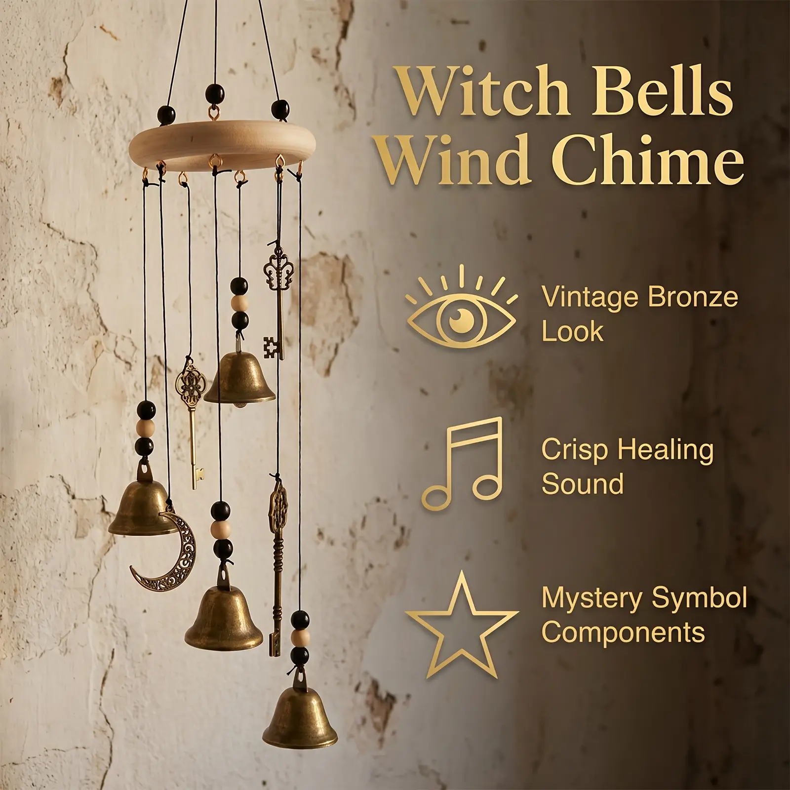 Vintage Vintage Keys, Stars, Moon, Bells, Wind Chimes, Witches, Wind Vikas, Pagan Iron Ornaments, Garden and Courtyard Home Guards, Good Luck Ornaments, Niche Atmosphere Decorations, Gifts Worth Collecting, Hanging Wind Chimes