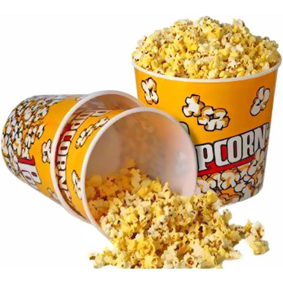 Retro Style Plastic Popcorn Containers for Movie Night - 7" Tall x 4.5" Top Diameter (3 Pack)