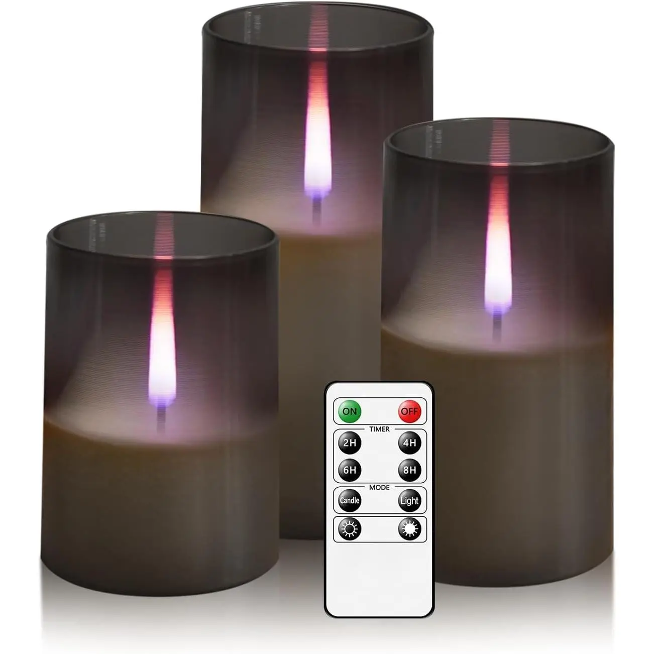 Flameless Candles Upgraded Realistic Flickering Flame, Operated LED Candles with Remote Timers, Electric Candles Set of 3(D 3" xH 4" 5" 6")(Grey)