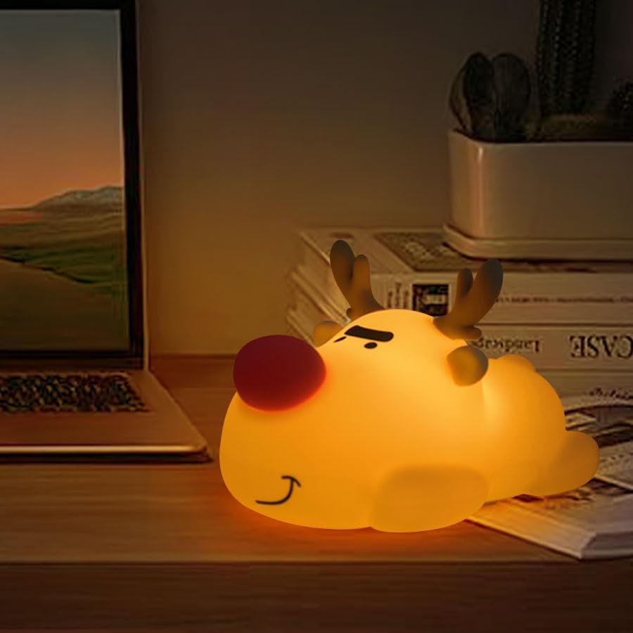 Baby Night Light, 3-Level Adjustable Charging Nursery Lamp, Timer Reindeer Touch Bedside Lamp, Baby Room Decor, Suitable for Breastfeeding Infants