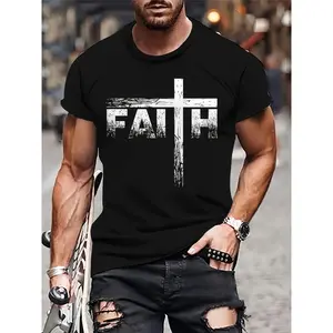 Fashion T-shirt inspired by faith - black short-sleeve round neck, bold cross pattern design, a casual essential, suitable for everyday wear |         Comfortable fit, modern street style |         Unisex fashion T-shirt