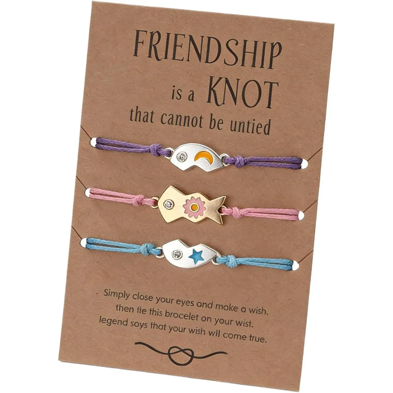 Women's Adjustable Size Lightweight Sun-Crescent Friendship Cord Bracelet Set - 2/3 Pieces, Female Fit Friendship Gifts, Costume Jewelry Bangles