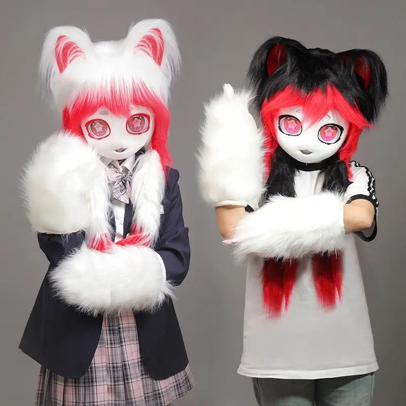Cosplay Fursuit Head Kigurumi Kig Cute Furry Mask Paws Tail Comiket Furry Headbase Handmade Cat Doll Animal Cosplay Accessories