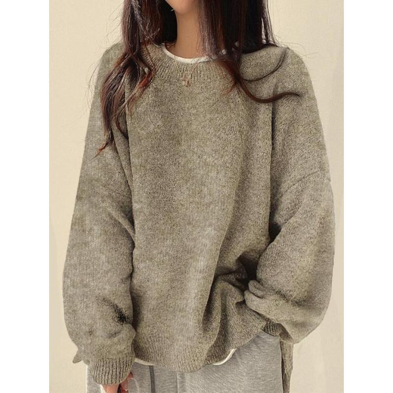 Women's Drop Shoulder Split Hem Sweater, Chic Casual Long Sleeve Round Neck Jumper, Women's Knitwear Top for Fall & Winter, Crewneck Sweaters for Women, Tops for Women, Womenswear Women's Drop Shoulder Split Hem Sweater, Chic Casual Long Sleeve Round Neck Jumper, Women's Knitwear Top for Fall & Winter, Crewneck Sweaters for Women, Tops for Women, Womenswear