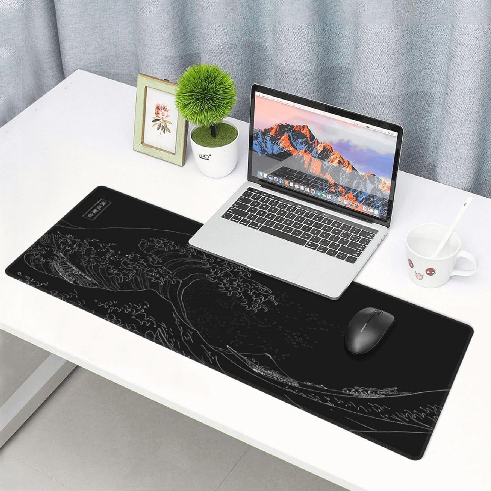 Rectangle Large Mouse Pad, 1 Count Wave Pattern Design Waterproof Mouse Mat with Non-slip Rubber Base, Smooth Desktop Mouse Pad for Home & Office, Gaming Desk Accessory, Office Desk Accessories