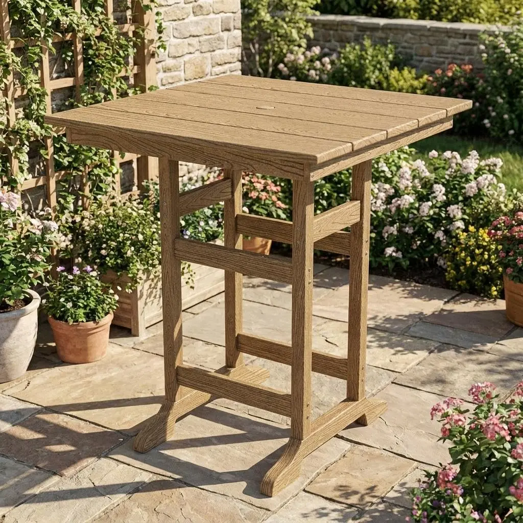 🍹 Square Outdoor Bar Height Table with Umbrella Hole – Weatherproof HDPE Patio Bistro Table for Backyard, Garden, Deck & Porch! ☀️✨