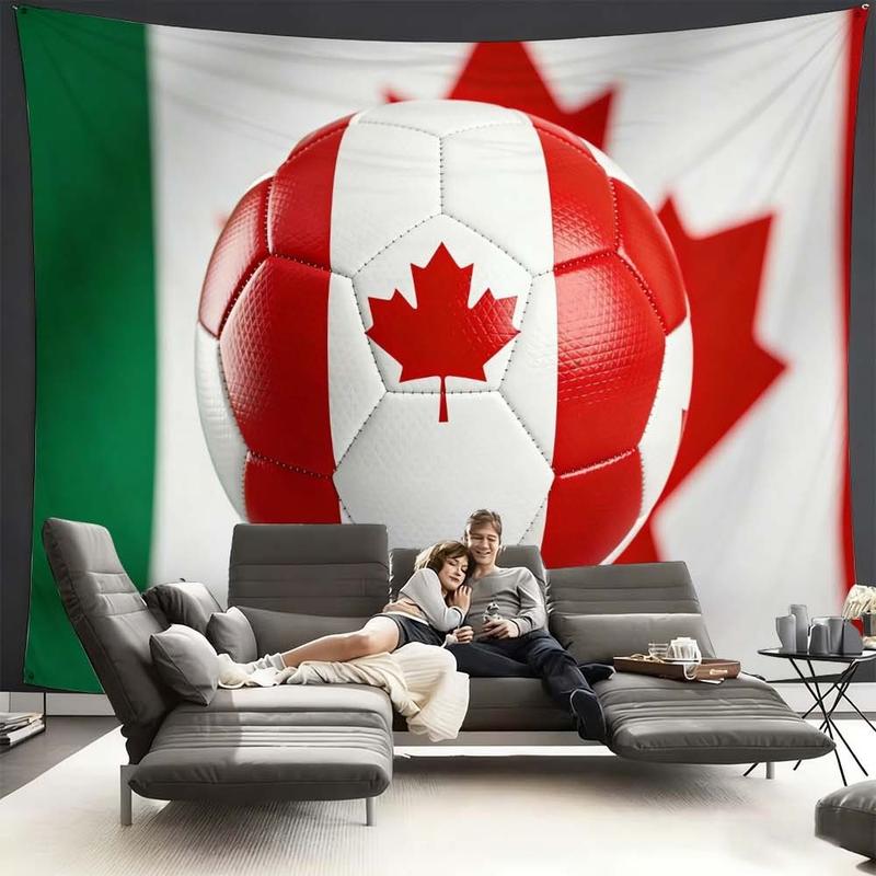 1 pc microfiber Canada Soccer Ball World Cup Tapestry Wall Hanging Decoration for Living Room Bedroom Outdoor Holiday Atmosphere Enhancement Soccer Theme Home Decor Tapestry Background Cloth Hanging Cloth Wall Cloth Decorative Cloth