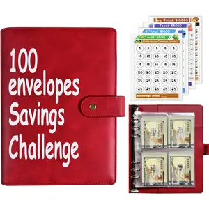 100 Envelopes Money Saving Challenge Binder, Fun and Easy Savings System to Save $5,050, $10,000, $500, $1,000, A5 Budget Binder Planner Book Tracker with Cash Envelopes, Guide (Red)