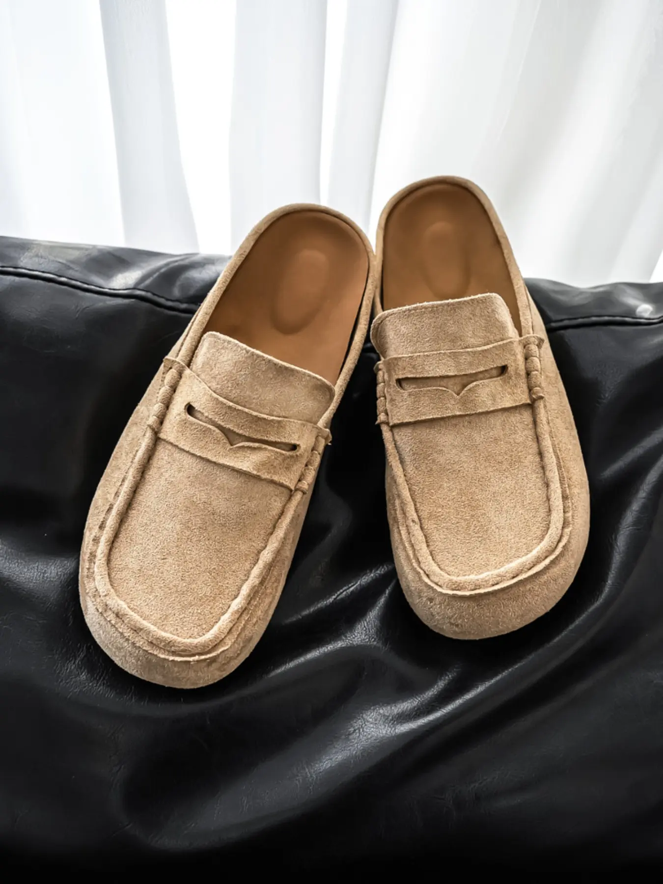Men's Casual Suede Mule Fashionable Flat Heel Loafers, Backless Slip-On Shoes, Lightweight Soft Sole, Versatile Footwear for Indoor, Outdoor, Commuting