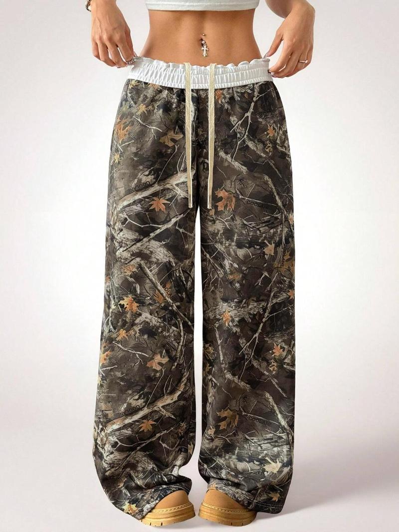 Unisex's Camo Print Sweatpants, Casual Streetwear Trousers for Daily Wear, Casual Chic Bottoms, Unisex Bottoms for Fall & Winter, Women