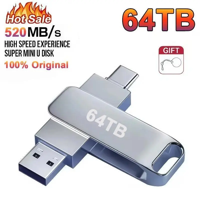 High-Speed Transfer External Storage Flash Drive - 1TB/2TB/8TB/64TB Portable Memory Stick, Waterproof Metal Storage U Disk, Type-C Thumb Drive for DIY Specialty Supplies (2026)