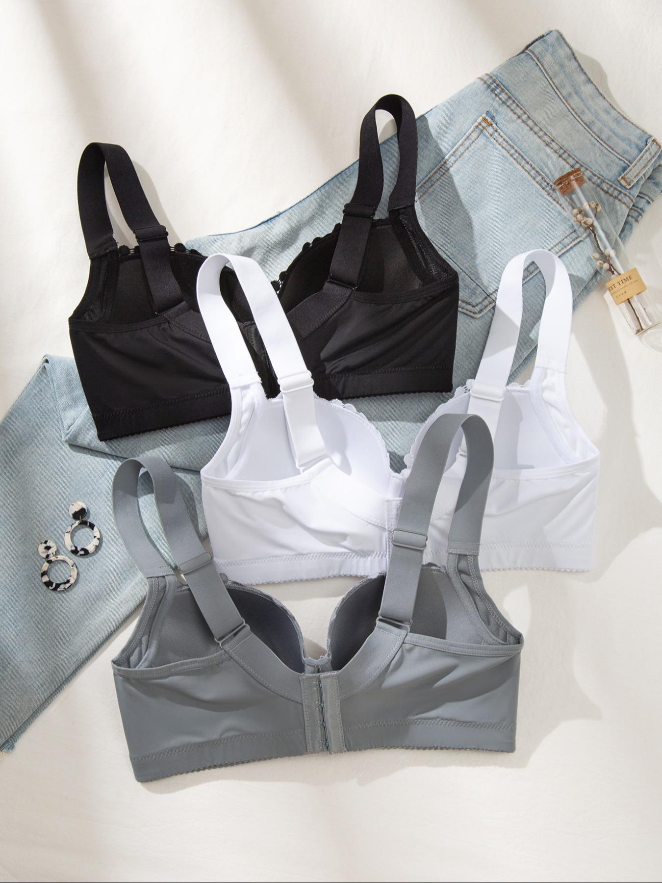 Women's Solid Color Push Up Bra, Soft Comfortable Breathable Adjustable Strap Bra, Fashionable Lingerie for All Seasons, Scallop Detail Bra