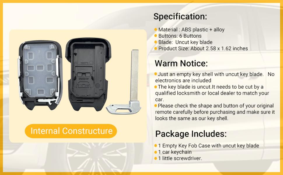 Replacement Key Fob Cover fits for Chevy Suburban Tahoe GMC Yukon XL Denali HYQ1AA 2015 2016 2017 2018 2019 2020 Keyless Entry Remote Control Key Fob Case Shell