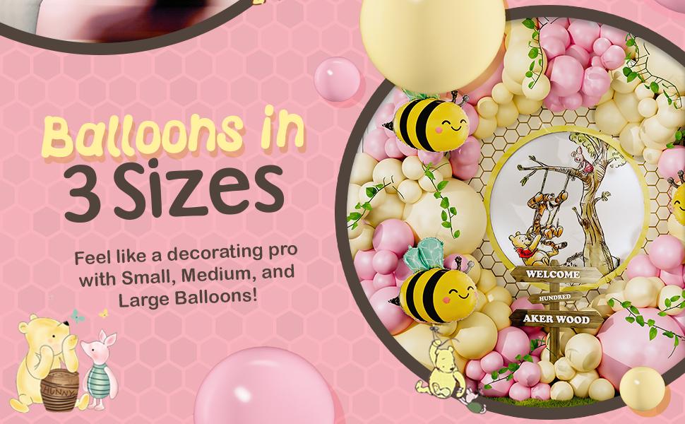 ALL-IN-1 Winnie Balloon Arch Kit with BONUS Bee Balloon for Pooh Baby Shower Decorations - Pink and Yellow Balloons for Honeycomb Bear Birthday Decorations & Baby Shower Balloons - Pooh balloons