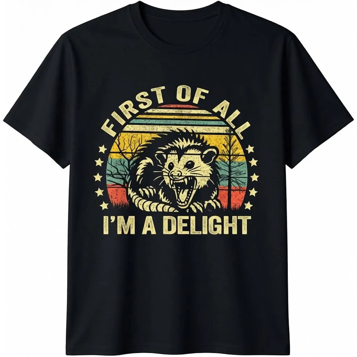 Opossum Graphic T-Shirt - Sarcastic 'I'm a Delight' Unisex Streetwear Top in 100% Cotton, Comfy Basic Relaxed Fit Crewneck, Fashion, Classic, Fabric, Menswear