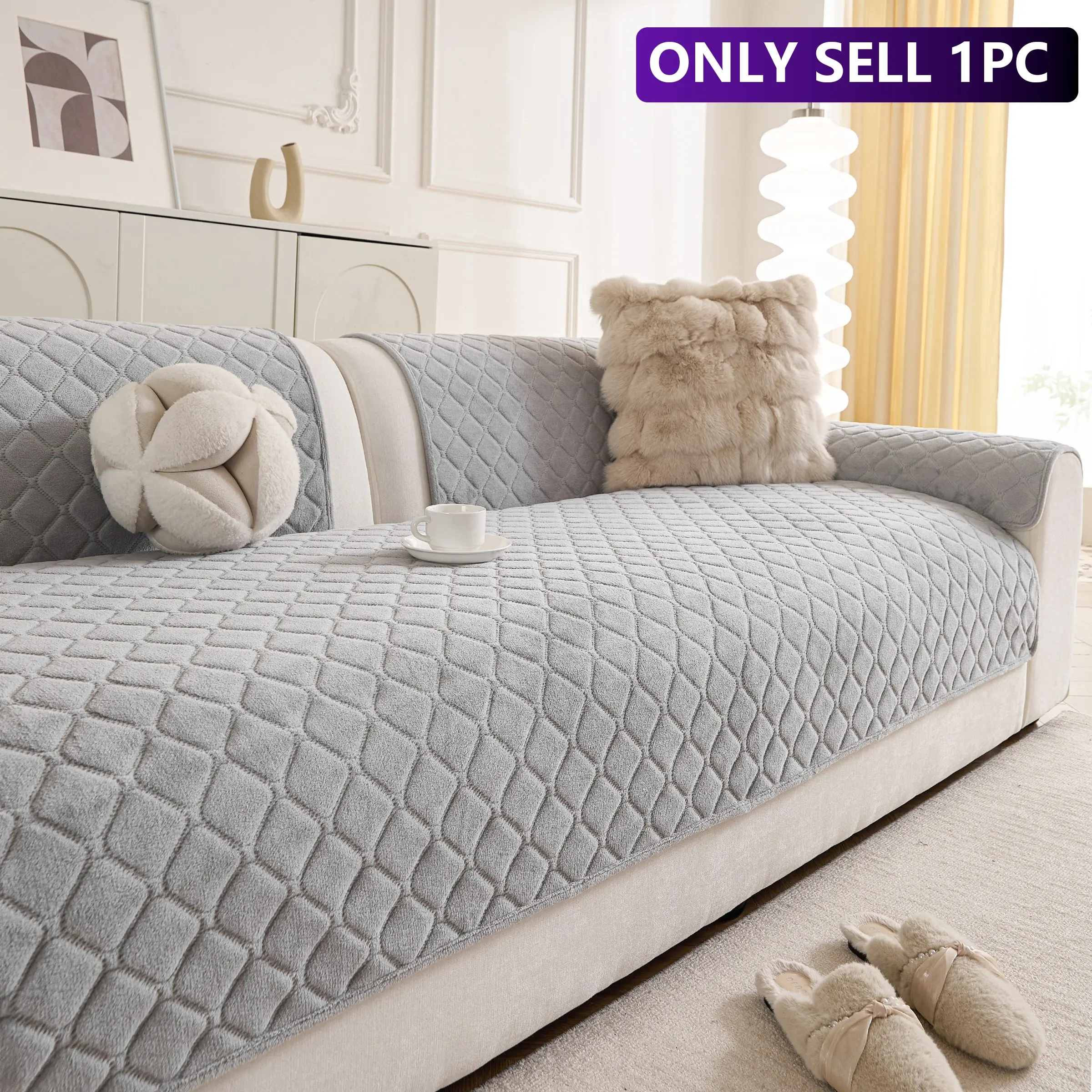 Plush Quilted Sofa Pad, Durable Anti-Slip Pet-Proof Couch Protector, Fits Straight and L-Type Sofas, Multiple Colors Available