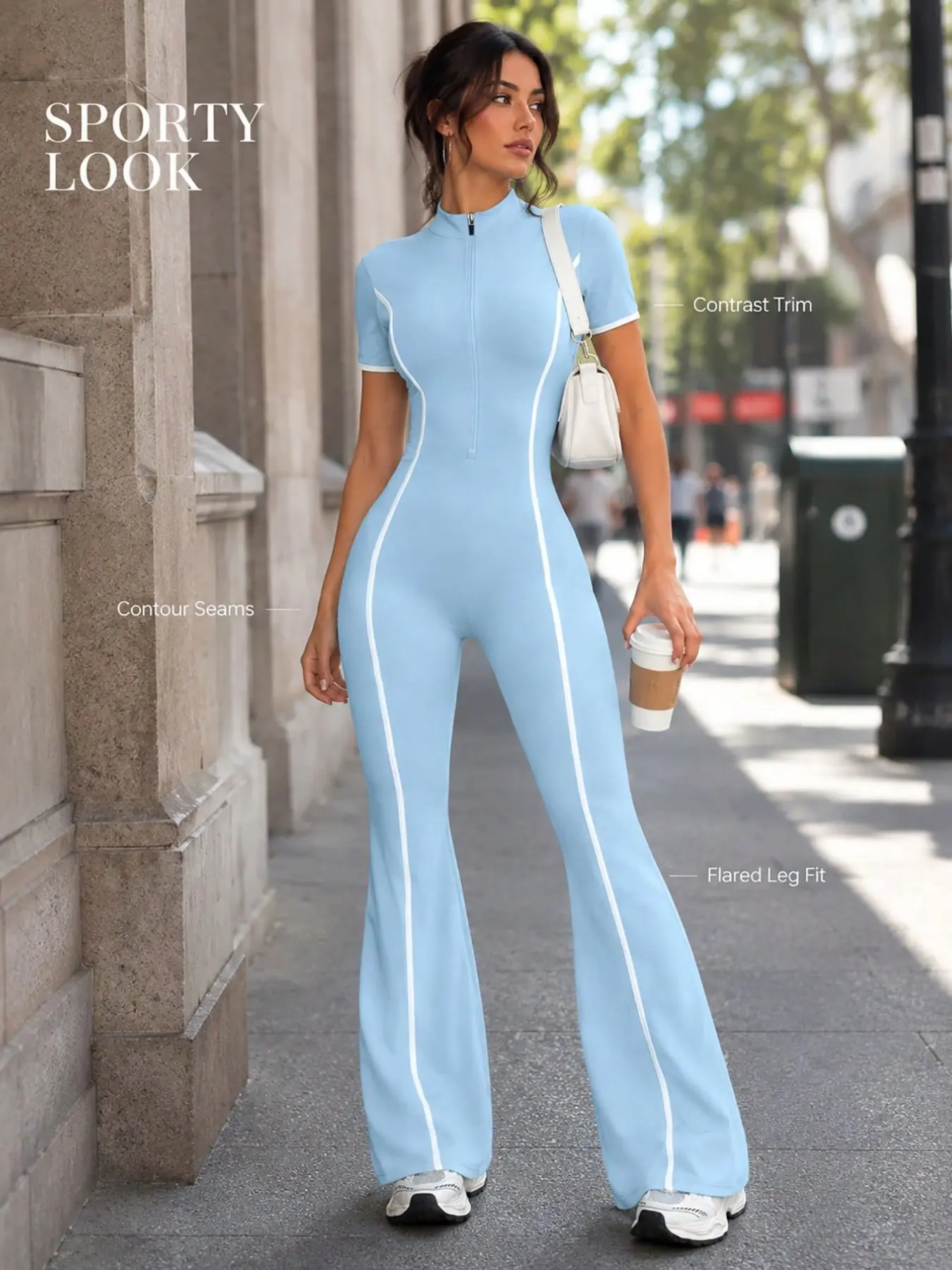 Women's Sporty Colorblock Zipper Romper, Sleeveless Fitted Breeches, Ideal for Daily Wear, Outdoor Activities, Yoga, Fitness
