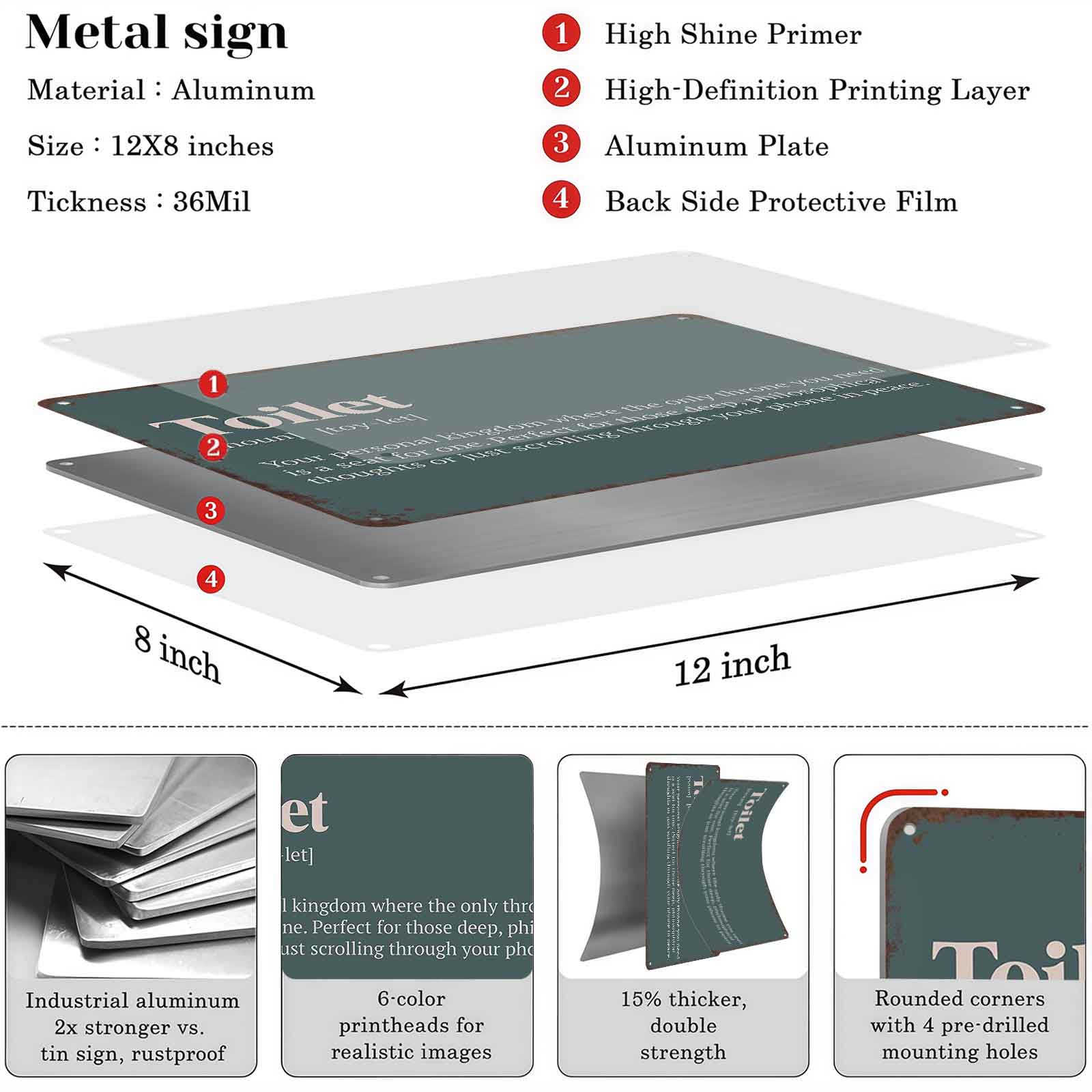 8x12 Inch Aluminum Metal Sign - "Toilet Definition: Your Personal Kingdom" |   Whimsical Bathroom Wall Art, Ideal for Home, Apartment, Dorm, and Cozy Restrooms |   Vintage Tin Plaque, Great Gift for Book Lovers & Phone Enthusiasts