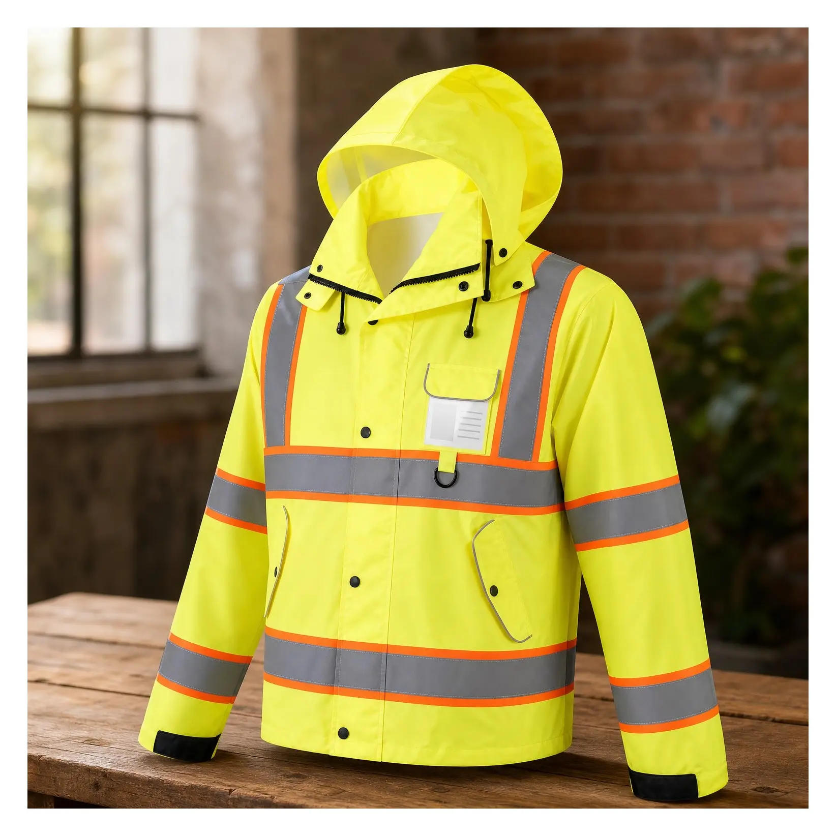Reflective Rain Jacket, Waterproof ANSI Class 3 Hi Vis Safety Coat with PU Coating, 360° Reflective Strips, Adjustable Cuffs, Large Utility Pockets, Men and WomenGift
