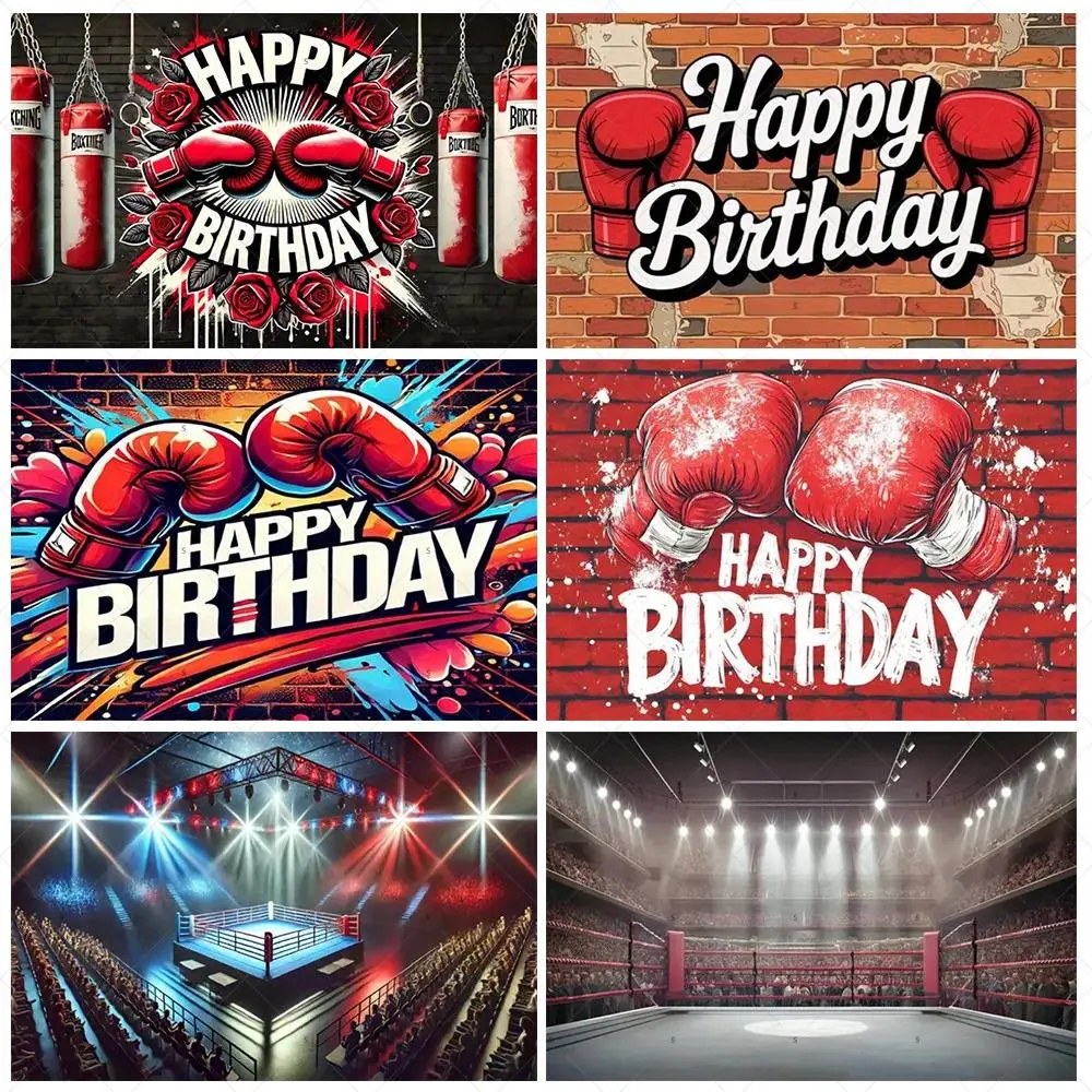 Fight Sports Boxing Gloves Backdrop Supplies Cool Boy Birthday Party Decorations Boxing Match Background Banner Photography Prop