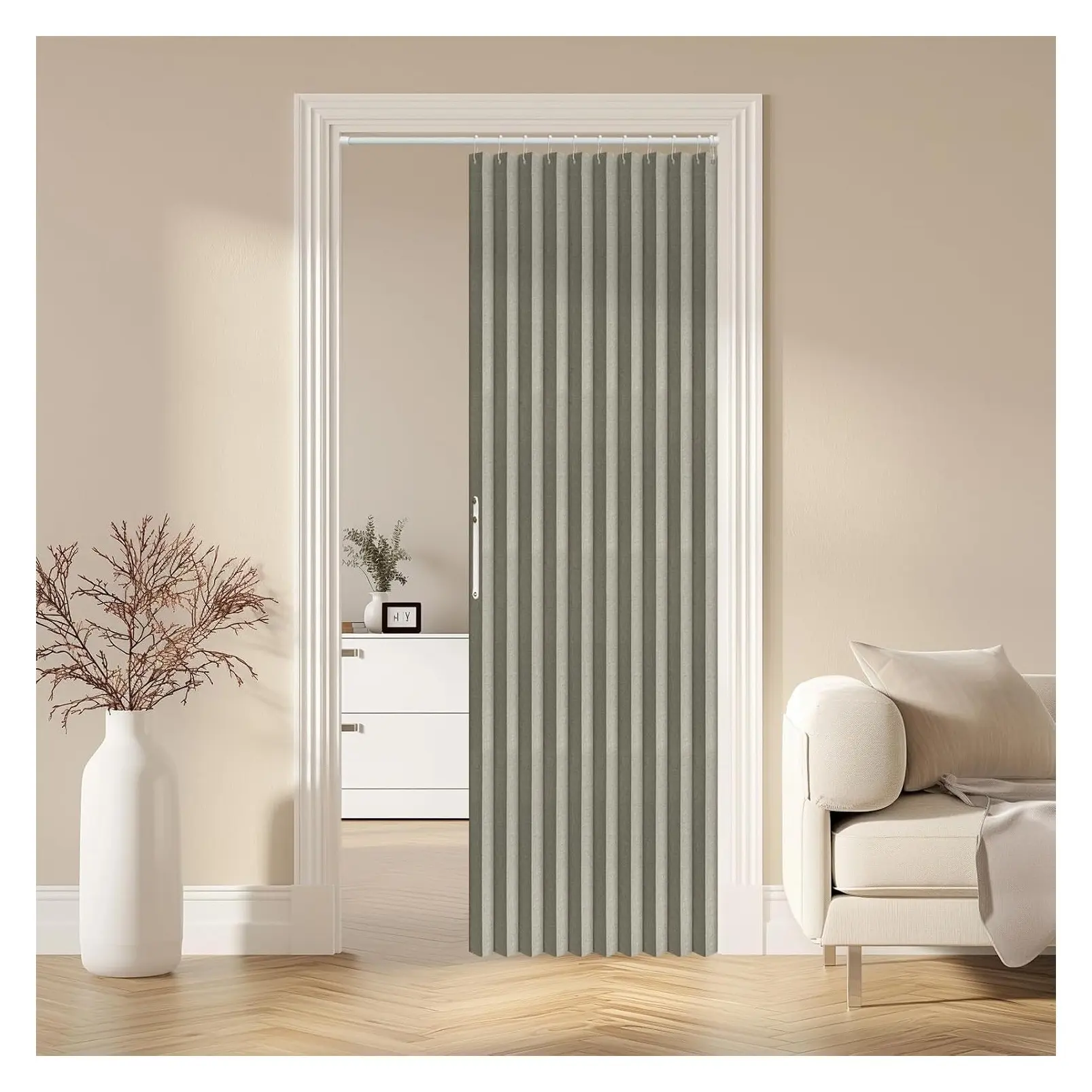 Blackout Accordion Magnetic Door Curtain, Folding Invisible Closet Door for Bedroom Living Room Doorway, Grey 42" W x 78" L, 1 PanelGift