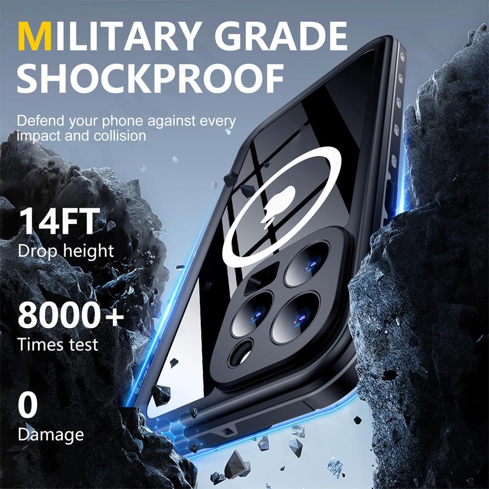 IP68 Waterproof Magnetic Case For iPhone 17 16 15 14 Pro Max Pro 13 Pro Max Protector Full Body Protective Dustproof Phone Case