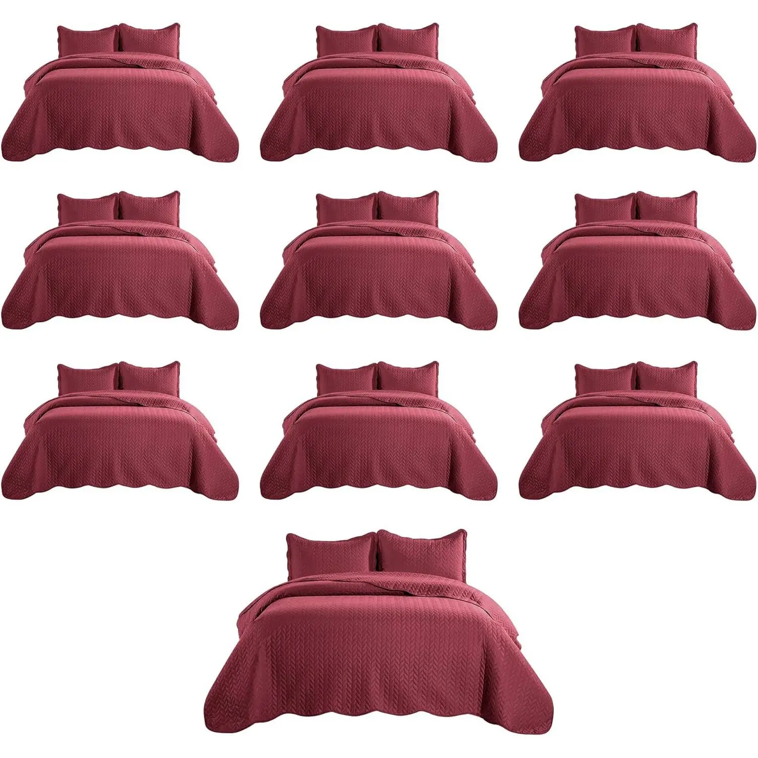 Twin Bedding Set (68" x 86") - Bulk Pack of 10 Wholesale for Hotels, Guest Bedroom & Airbnbs - Lightweight Microfiber Reversible Embossed Bedspreads (Burgundy)