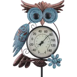Outdoor Thermometer, 42 Inch Metal Owl Garden Stake Outside Wall Thermometer for Patio, Yard and Garden
